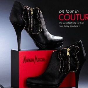 Juicy Couture Black Heeled Boots with Gold Accents Size 6